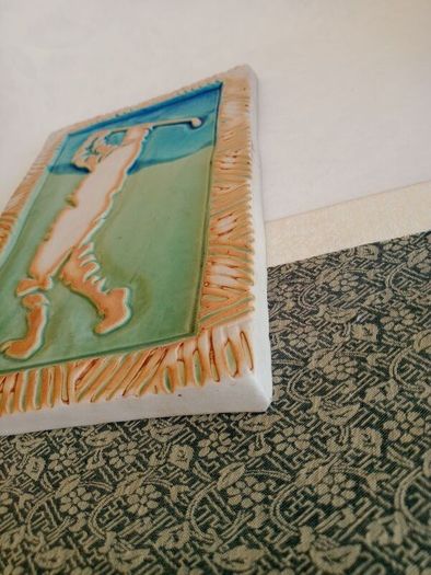 Signed Sean Lawlor, Irish Studio Pottery Abstract Golf Plaque