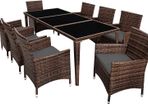 _Aluminium Poly Rattan Dining Set, 8 Chairs + 1 Dining Table with Glass Tops, Includes 2 Cover Sets and Protective Cover