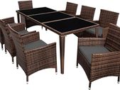 _Aluminium Poly Rattan Dining Set, 8 Chairs + 1 Dining Table with Glass Tops, Includes 2 Cover Sets and Protective Cover