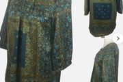 Jensen Ladies Green Satin Tunic Blouse Floral &amp; Paisley Print Uk 14 Includes Postage