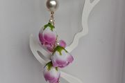 Cottagecore - Pink &amp; White Rose Bud Round Pearl Stud Cascading Tassedl Earrings