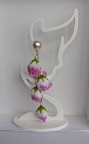 Cottagecore - Pink & White Rose Bud Round Pearl Stud Cascading Tassedl Earrings