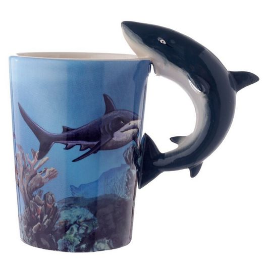 BRAND NEW Lisa Parker Shark Ceramic Shaped Handle Mug