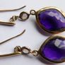 Vintage 925 Sterling Silver Gold Plated Amethyst Hook Drop Earringss Image 2