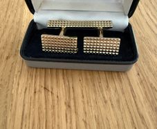 Roche Gold Tone Cufflinks and Matching Tie Clip Set