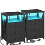 Bedside Table Set of 2 with Charging Station, Side Table with Led Lights Image 10