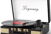 Record Player 3 Speed Bluetooth Portable Suitcase Vinyl Player with Built-in Speakers Turntable Enhanced Audio Sound Waxed Leather Vintage Black