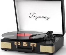 Record Player 3 Speed Bluetooth Portable Suitcase Vinyl Player with Built-in Speakers Turntable Enhanced Audio Sound Waxed Leather Vintage Black