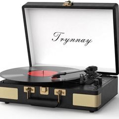 Record Player 3 Speed Bluetooth Portable Suitcase Vinyl Player with Built-in Speakers Turntable Enhanced Audio Sound Waxed Leather Vintage Black
