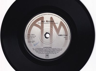 Carpenters Only Yesterday Uk Pressing 1975 A & M Records Single