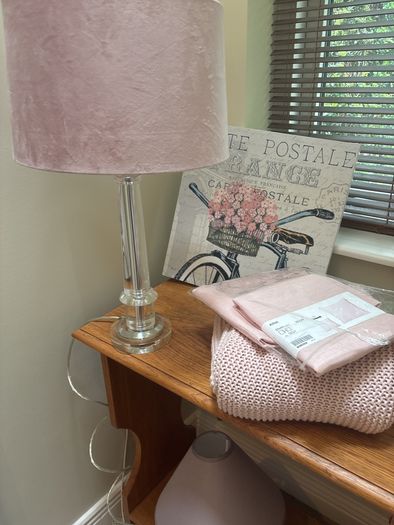 Cut Glass Pillar Lamp with Dusty / Dusky Faux Suede Drom Shade