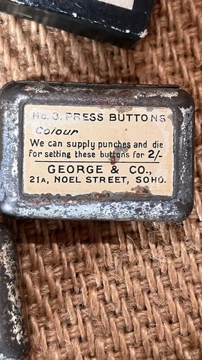 vintage George & Co. Press Button Tins with contents