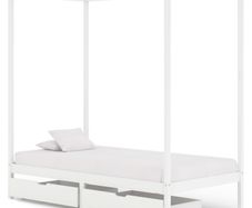 Canopy Bed Frame with 2 Drawers White Solid Pine Wood 100x200cm