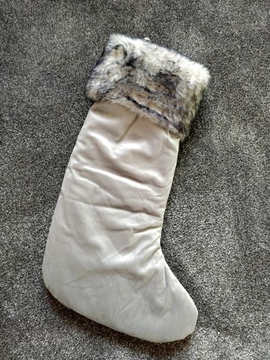 Luxury Padded Super Soft Faux Fur Trim Christmas Stocking Silver Grey