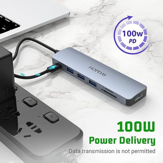 7 in 1 USB C to HDMI HOPDAY USB C Adapter with 4K HDMI, Type C 100W PD, 5Gbps USB 3.0 Data Ports, SD/TF Card Reader, Docking Station for MacBook Air/Pro, iPad, Windows
