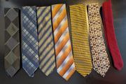 MENS TIES BUNDLE x7 Striped Geometric Polyester Formal Office Vintage Style
