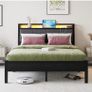 Double Bed Frame, Bed Frame Double with Charging Station and LED Lights Image 8