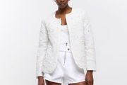 RIVER ISLAND NEW Cream Embroidered Trophy Jacket SZL