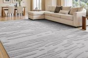 Modern Rugs Living Room, 160x220cm, Light Grey Large Machine Washable Anti Slip Short Pile Soft Carpet for Kids Room Bedroom
