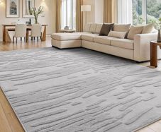 Modern Rugs Living Room, 160x220cm, Light Grey Large Machine Washable Anti Slip Short Pile Soft Carpet for Kids Room Bedroom
