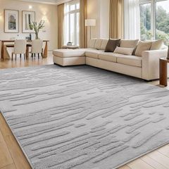 Modern Rugs Living Room, 160x220cm, Light Grey Large Machine Washable Anti Slip Short Pile Soft Carpet for Kids Room Bedroom