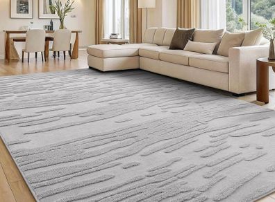 Modern Rugs Living Room, 160x220cm, Light Grey Large Machine Washable Anti Slip Short Pile Soft Carpet for Kids Room Bedroom