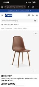 Set of 6 JYSK Jonstrup Dining Chairs (Cognac Leather / Oak Legs)