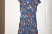 Formula Joven Blue Terracotta Floral Ruffle Wrap Dress V-Neck Tea Dress 14UK/42EU