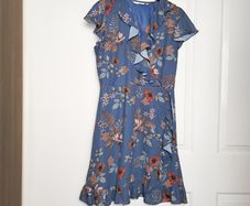 Formula Joven Blue Terracotta Floral Ruffle Wrap Dress V-Neck Tea Dress 14UK/42EU