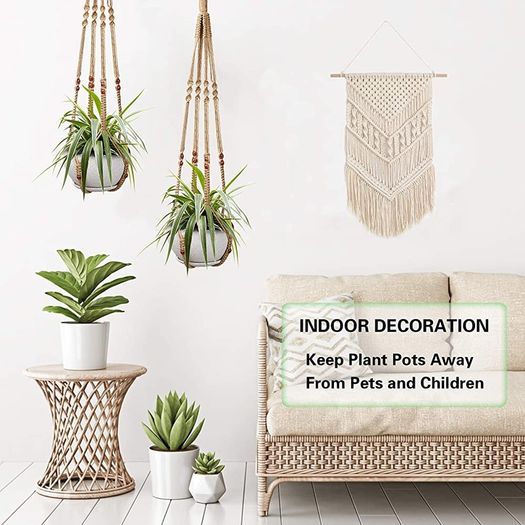 2 Pcs Plant Hangers Hanging Plant Holder for Indoor Outdoor Decor Macrame Hanging Planter Basket with 4 Hooks(35 Inch)