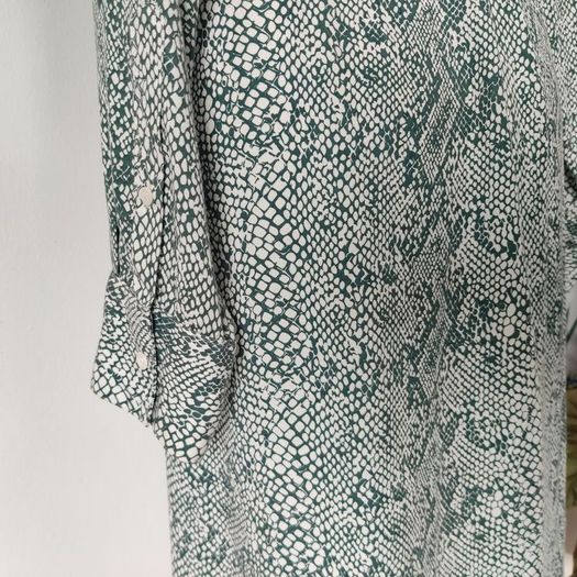 People Tree snakeskin print shirt dress midi summer workwear ethically made in India retro vintage white green