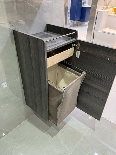 Ex Display Danish made Dansani Mido Pine Grey Wall Cabinet, wall Hung base unit , wooden tray & Laundry bag