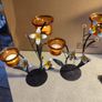 SET OF 2 Partylite Floral Tea Lights In Amber glass holder Tree W/ WHITE AND Yellow Flowers. Image 2