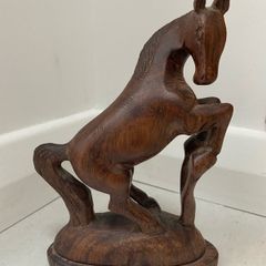 Vintage Wooden hand Carved Figurine Rearing Horse