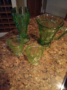 Glass Water Jug, Glasses & Vase.