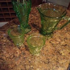 Glass Water Jug, Glasses & Vase.