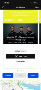 Westlife Standing Tickets 10/09