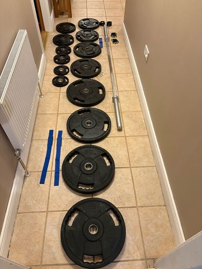 Best Urethane (superior To Rubber) Olympic Trigrip Weights Set + 20kg Barbell + Extras!