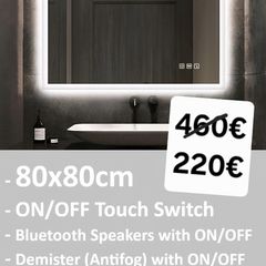 LED Bathroom Mirrors Speakers Demister Antifog Weather Station Clock Dual LED Sensor Touch