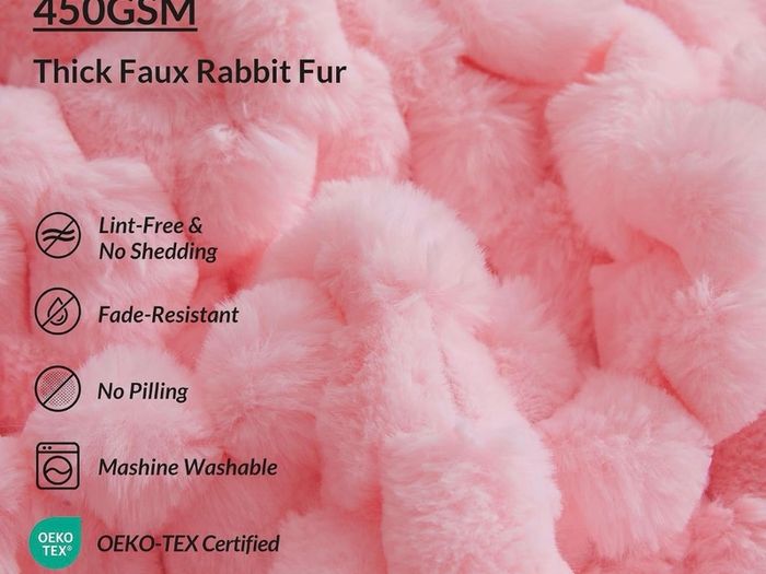 Luxury Bubble Fluffy Faux Rabbit Fur Bean Bag Cover(No Filler), Pink No-Shed, Non-Slip Bottom, Wrap-Around Zipper, Washable, Sweet Stuffed Animal Storage Beanbag Cover for Kids Teens Girls Adult