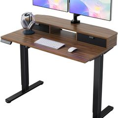 Standing Desk with Fabric Drawers,100x60cm, Walnut