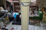 Beautiful Glazed Ceramic Pedestal or Jardiniere Stand, the square waisted top with moulded corner scrolls above a fluted column,