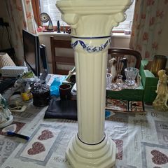 Beautiful Glazed Ceramic Pedestal or Jardiniere Stand, the square waisted top with moulded corner scrolls above a fluted column,