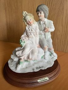 Vintage A. Belcari Figurine - Two children sitting on a rock.
