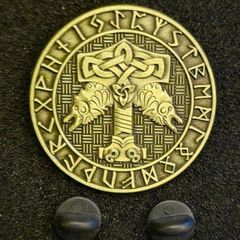 Norse/viking, pin back badge.