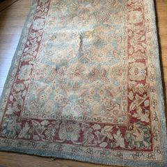 Large 100% Wool Rug (165x235cm) - Traditional Agra Twist - Sage & Terracotta