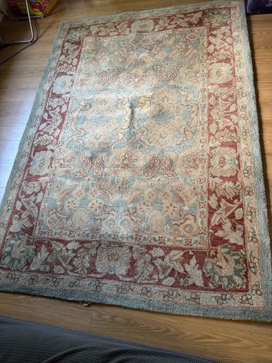 Large 100% Wool Rug (165x235cm) - Traditional Agra Twist - Sage & Terracotta