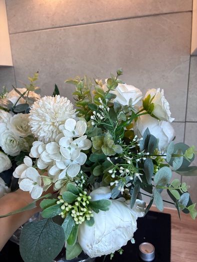 wedding flowers bride and 1 bridesmaid faux flowers