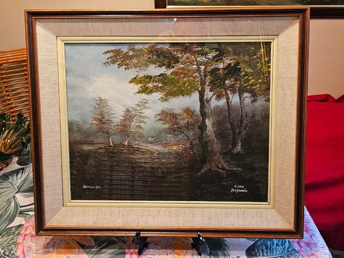 Danny Brennan,Beautiful Original Irish Landscape Painting in Frame  "On the Bank at Woodstown, Co. Waterford"