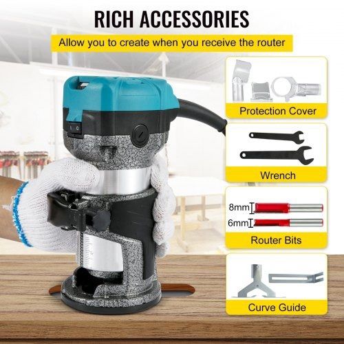 Router Tool, 710W Wood Router, Router for Woodworking with Three Router Collets, Wood Router Tool with Fixed Base, Woodworking Router with Aluminum Shell and 13000 - 33000 r/min Rotating Speed (FREE SHIPPING)